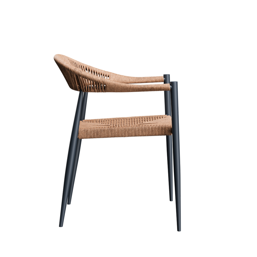 Miniature : Fauteuil Amsterdam naturel pour terrasse de restaurant – fauteuil extérieur en corde naturelle tressée et structure noire