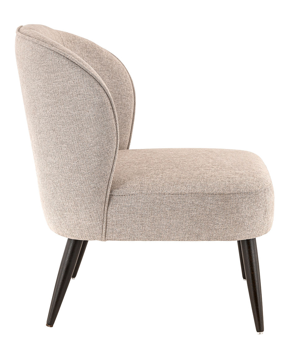Miniature : Fauteuil accent tissu beige dossier arrondi pieds bois design moderne salon hôtel CHR
