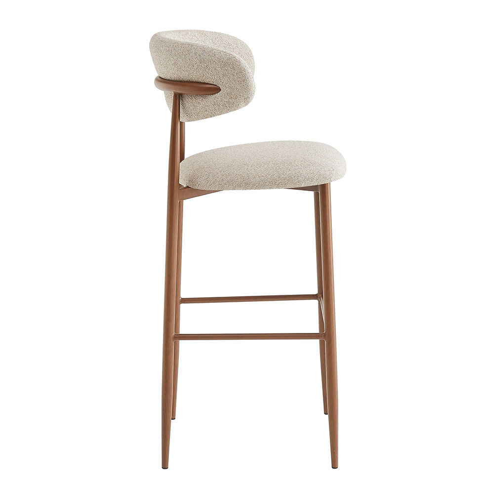Miniature : Tabouret de bar professionnel Clyde greige en tissu Adventure sur structure imitation noyer