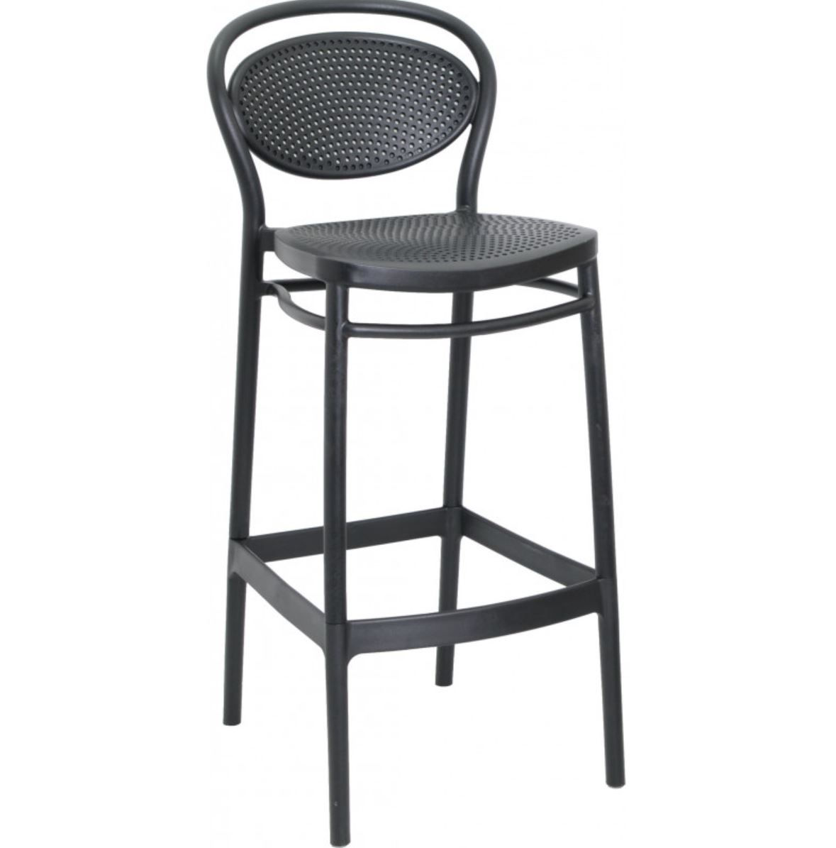 Tabouret Marcel noir – tabouret haut en polypropylène perforé pour terrasse restaurant