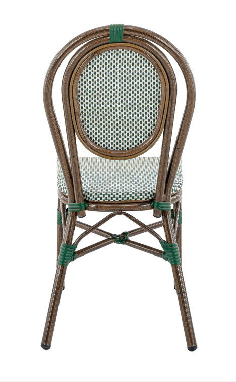 Miniature : Chaise Paris verte et crème en aluminium aspect rotin pour terrasse de restaurant