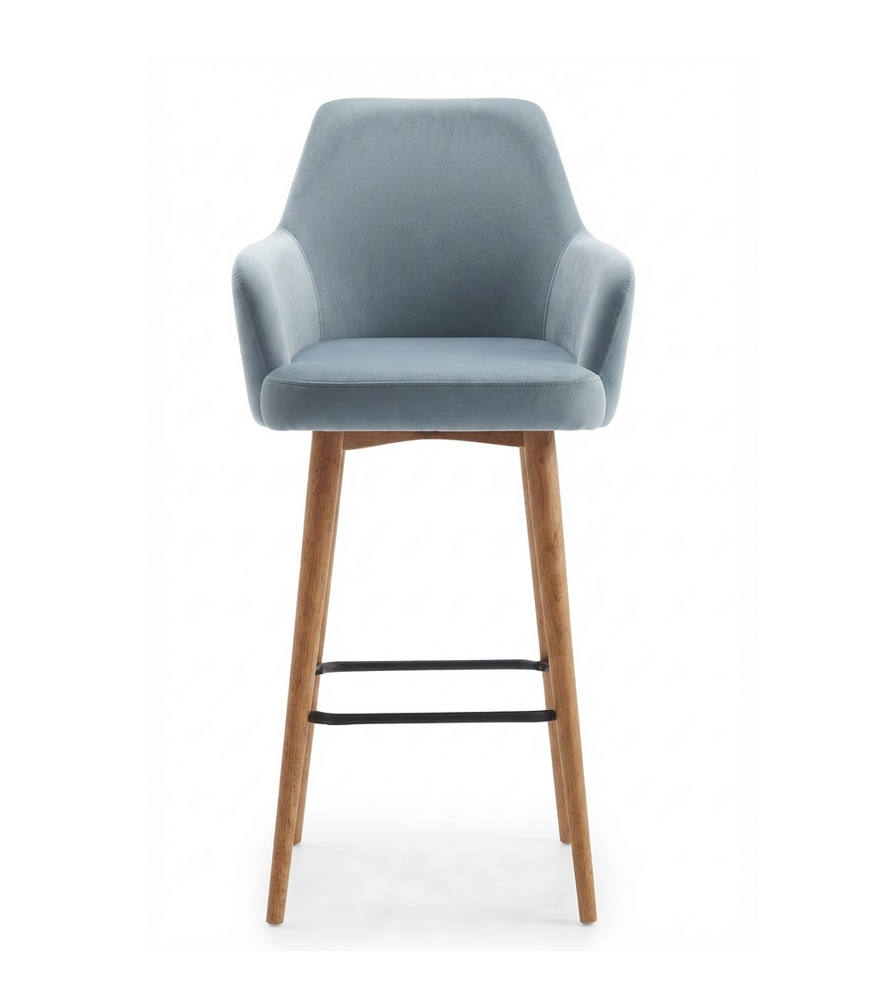 Miniature : Tabouret Madrid - velours casino - pieds hêtre naturel