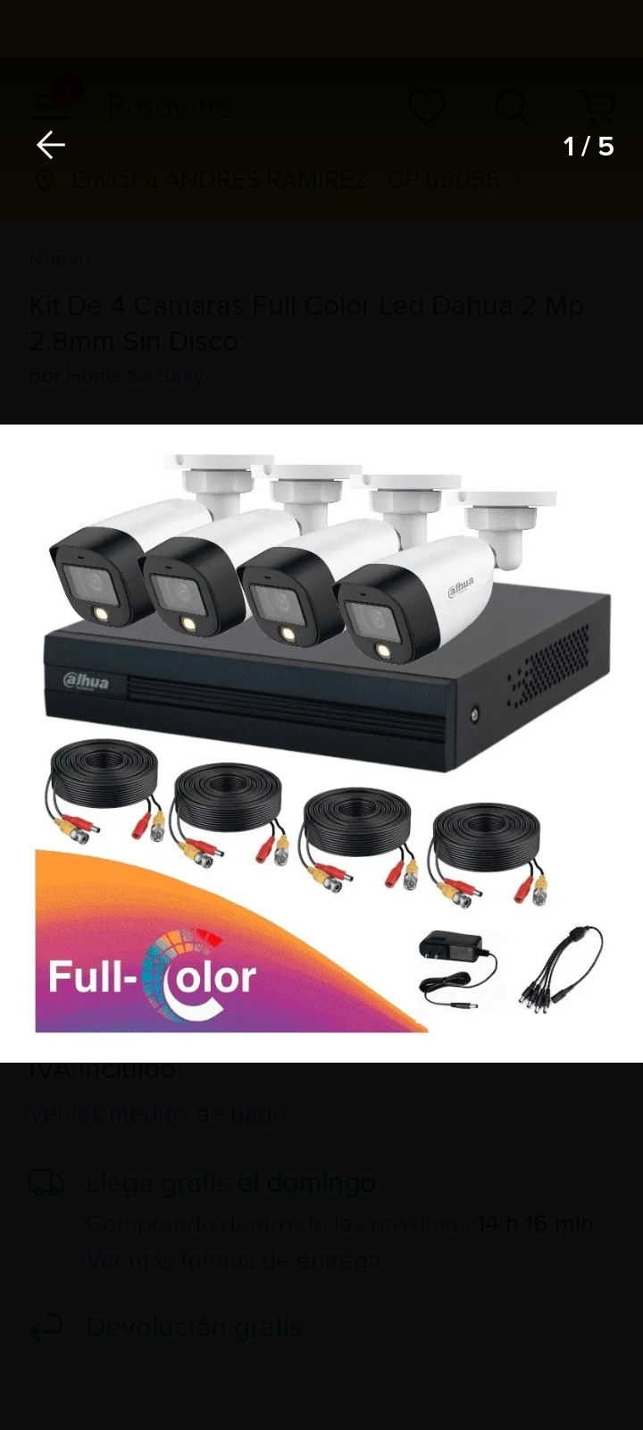 Miniatura: KIT 4 CAMARAS FULL COLOR 5MGPX