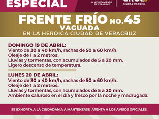 Anuncian viento y lluvias por Frente Frío 45 en la ciudad de Veracruz