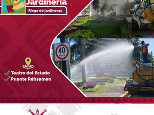 ✨ Regado de las jardineras del puente Rébsamen y del Teatro del Estado para que luzcan relucientes y llenas de vida. 🌿💖