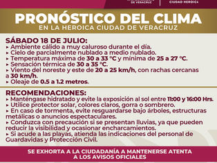 Exhorta Protección Civil municipal de Veracruz a la población prevenir afectaciones por altas temperaturas