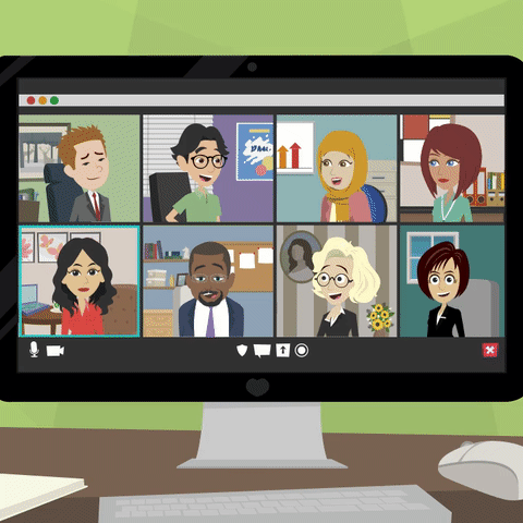 Computer screen showing virtual meeting with different people. 