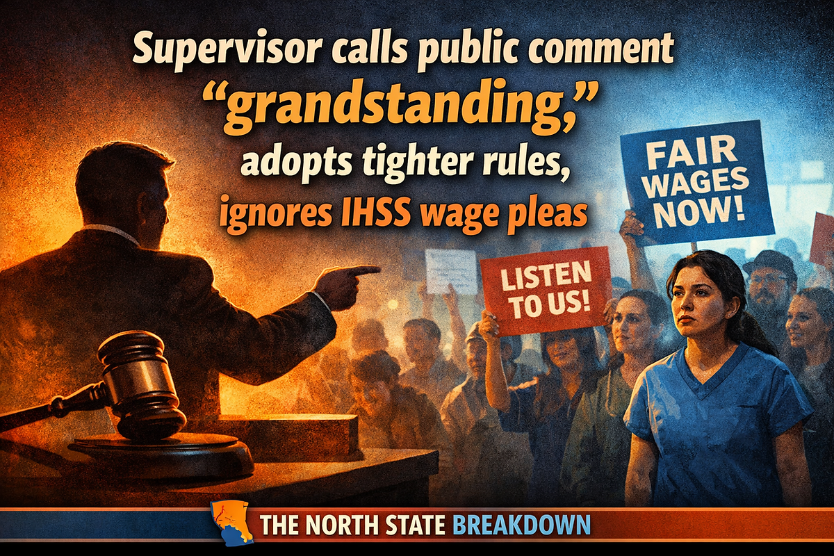 Shasta Supervisor calls public comment “grandstanding,” adopts tighter rules, ignores IHSS wage pleas