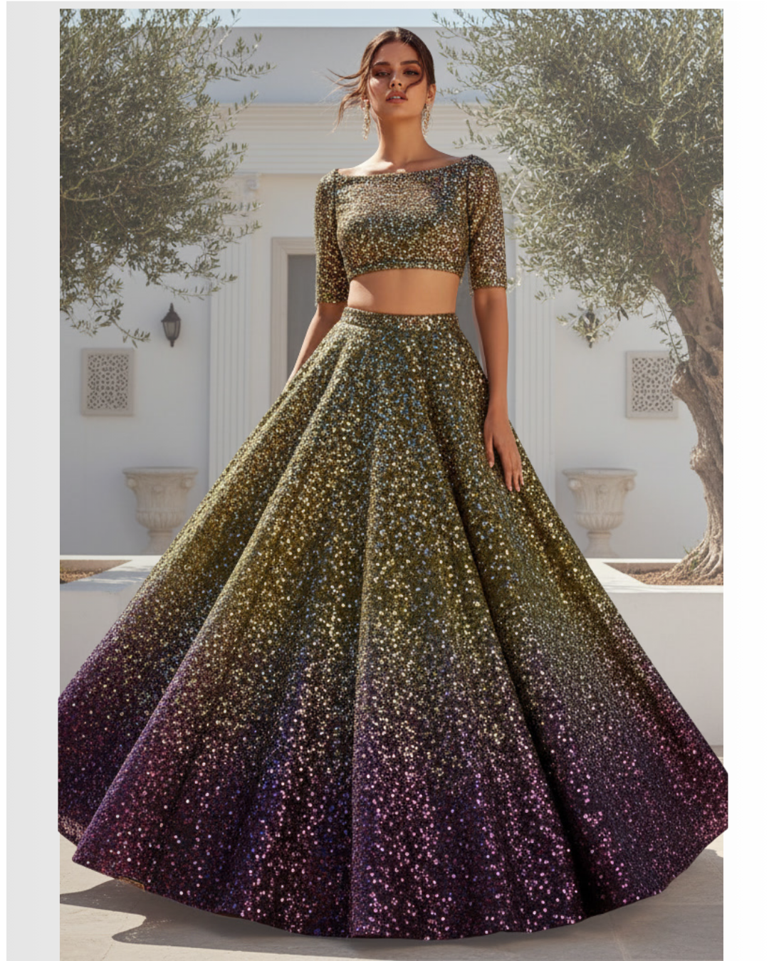 Olive to Plum Ombre Sequin Designer Lehenga