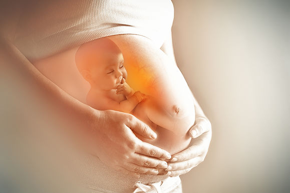 Pregnant woman's belly closeup with a ba