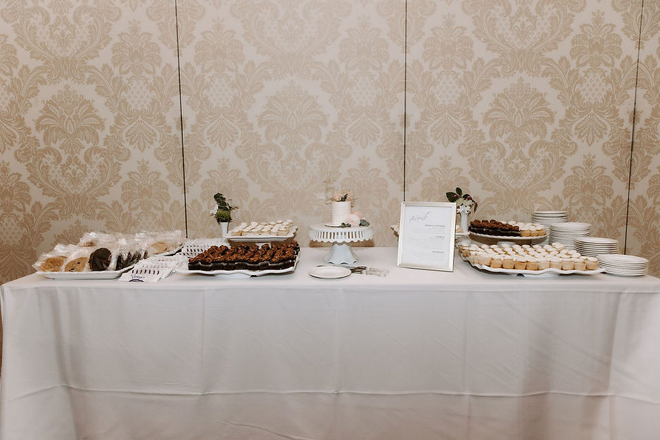 Wedding dessert table at the Royal Park Hotel ballroom.