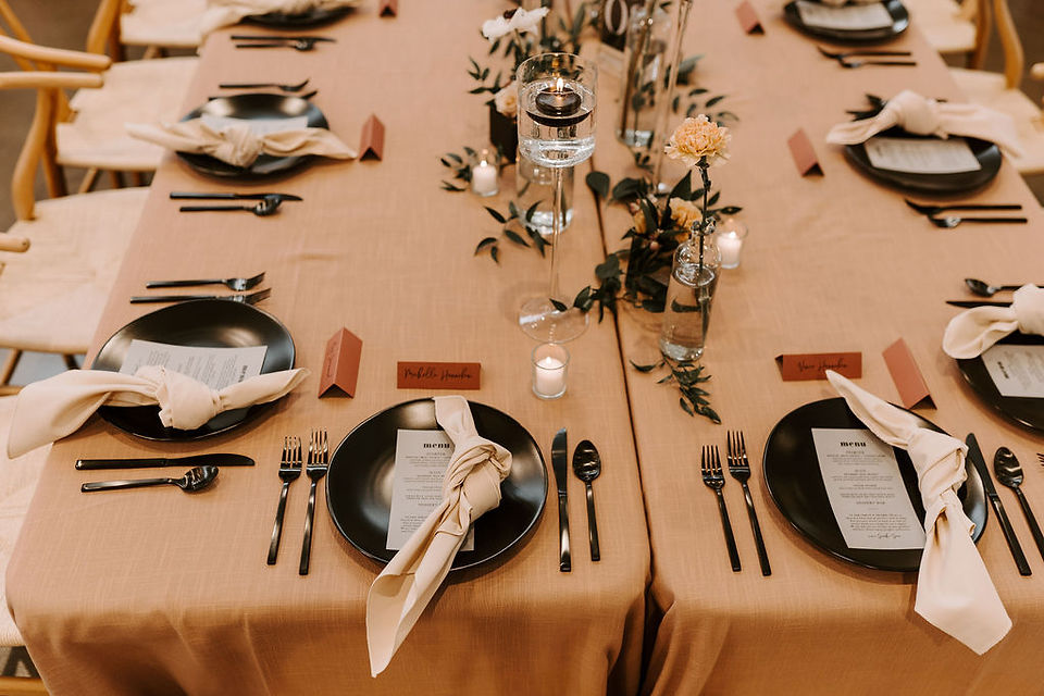Modern wedding table settings at Leona Rd in Grand Rapids, Michigan.