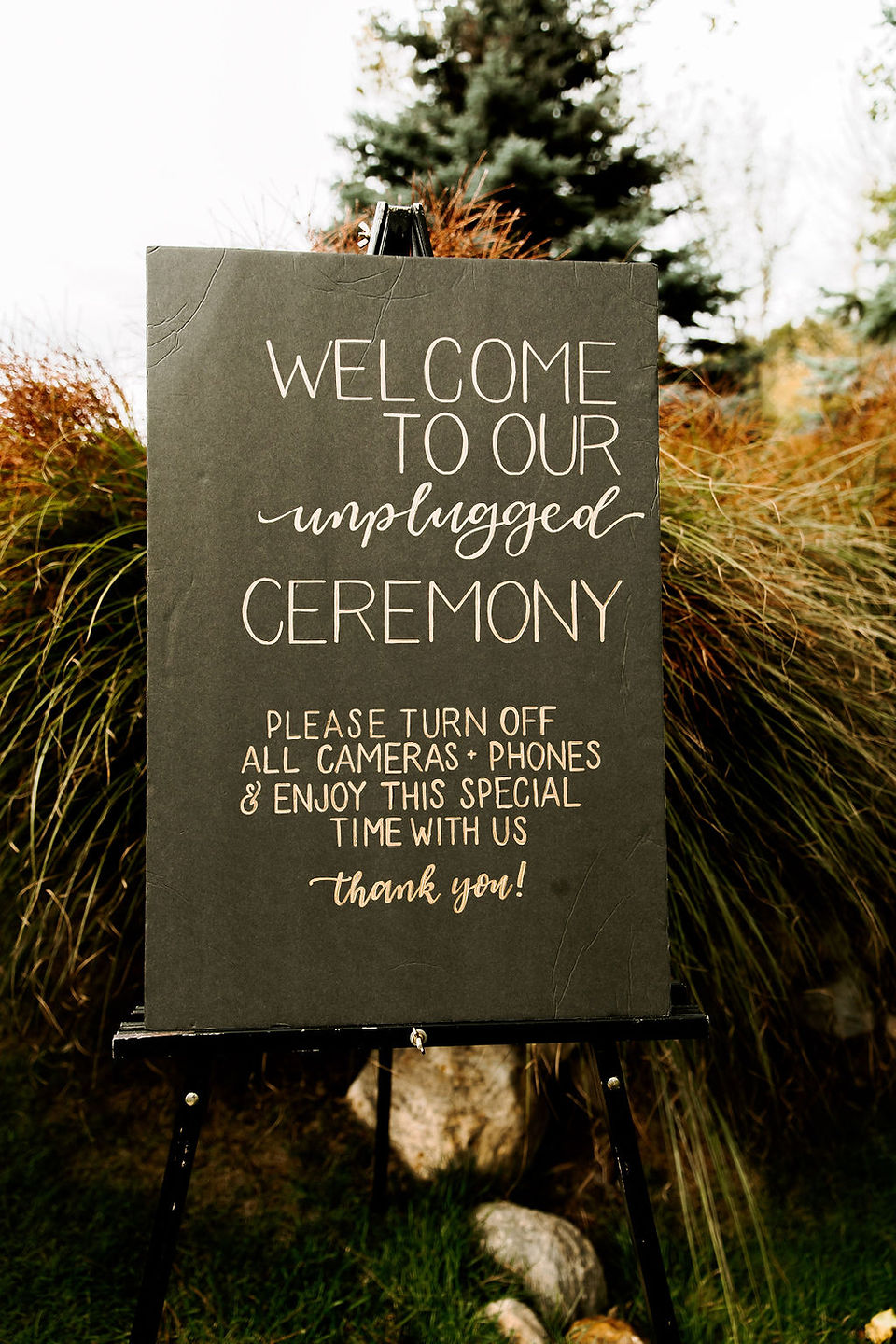 Unplugged wedding ceremony sign. 