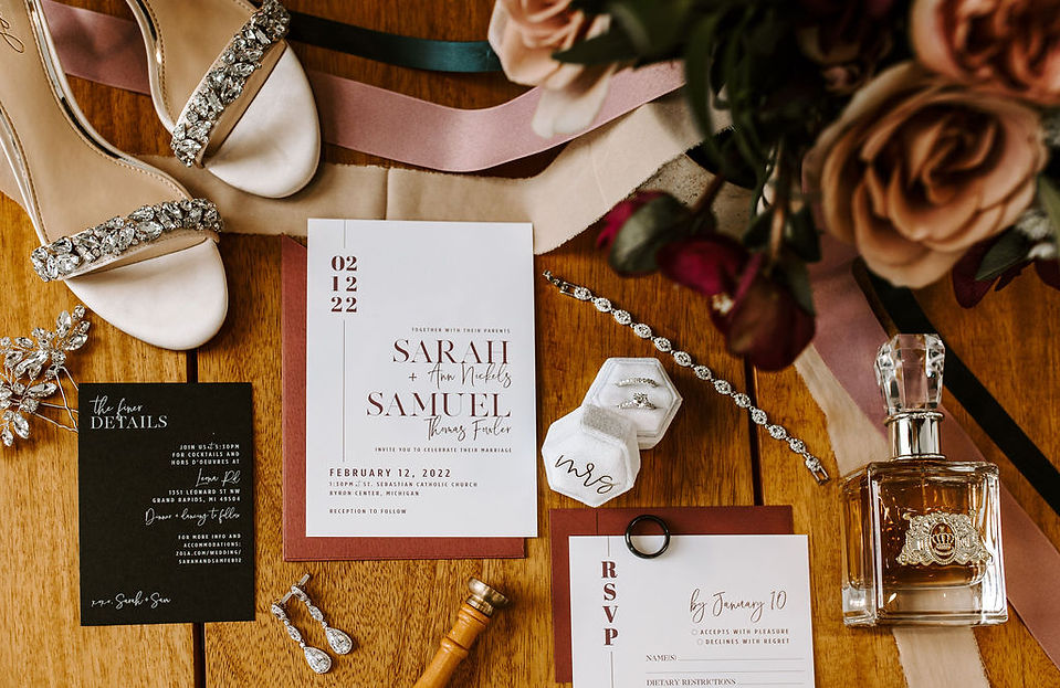Modern classic bridal wedding details and flat lay photos by Andi B Photography, Michigan wedding photographer.