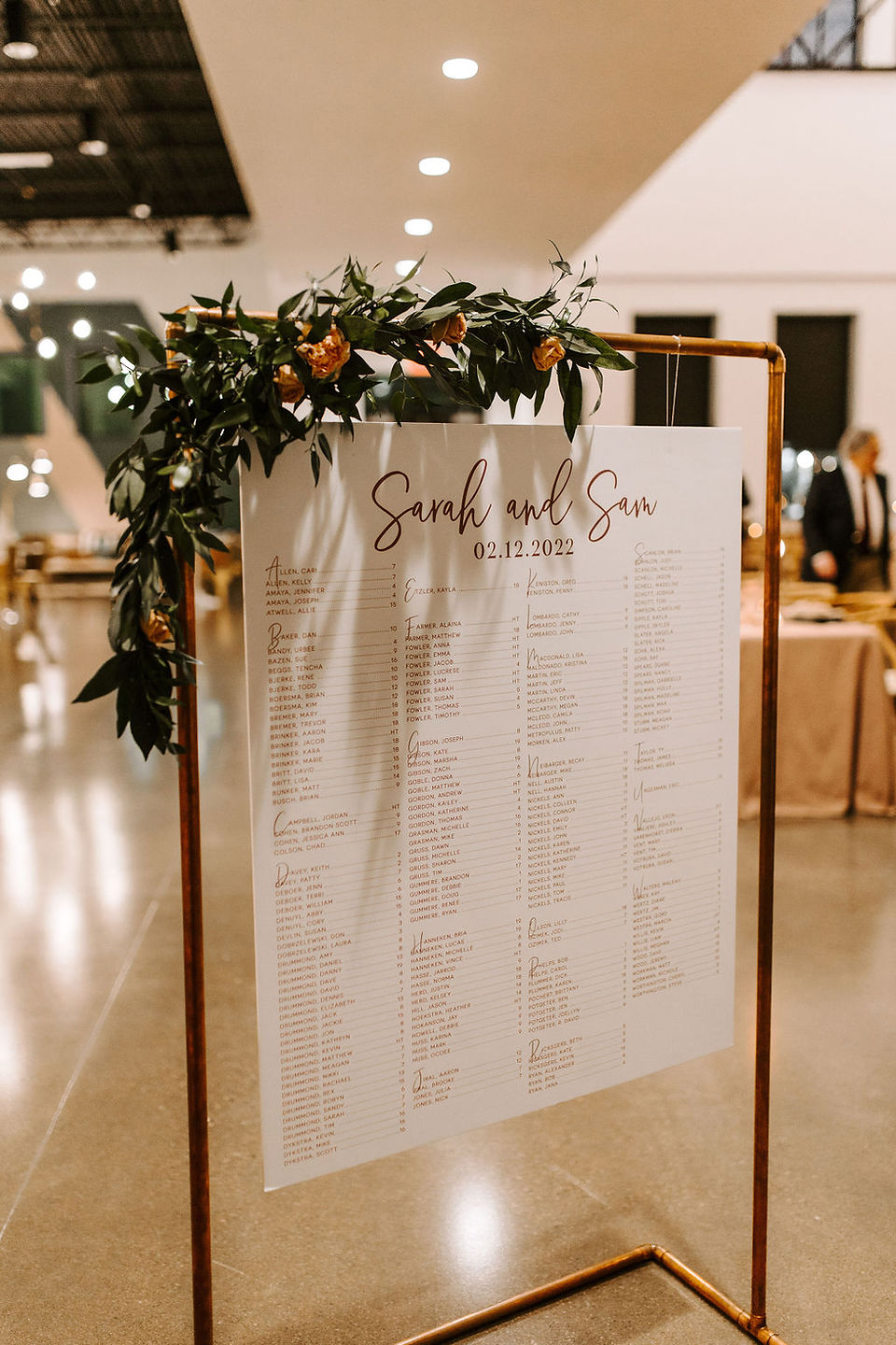 Modern wedding reception white seating chart sign.