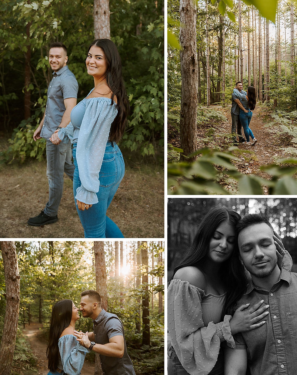 Casual couple's photoshoot in the Michigan forest.