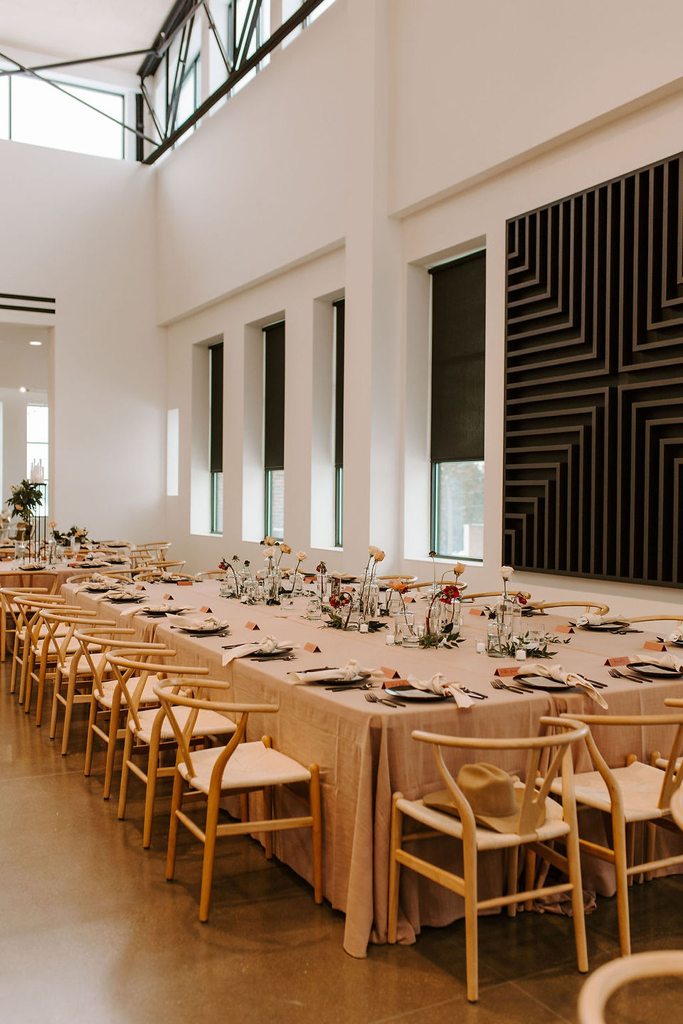 Modern classic wedding tablescape design at Leona Rd in Grand Rapids, Michigan.