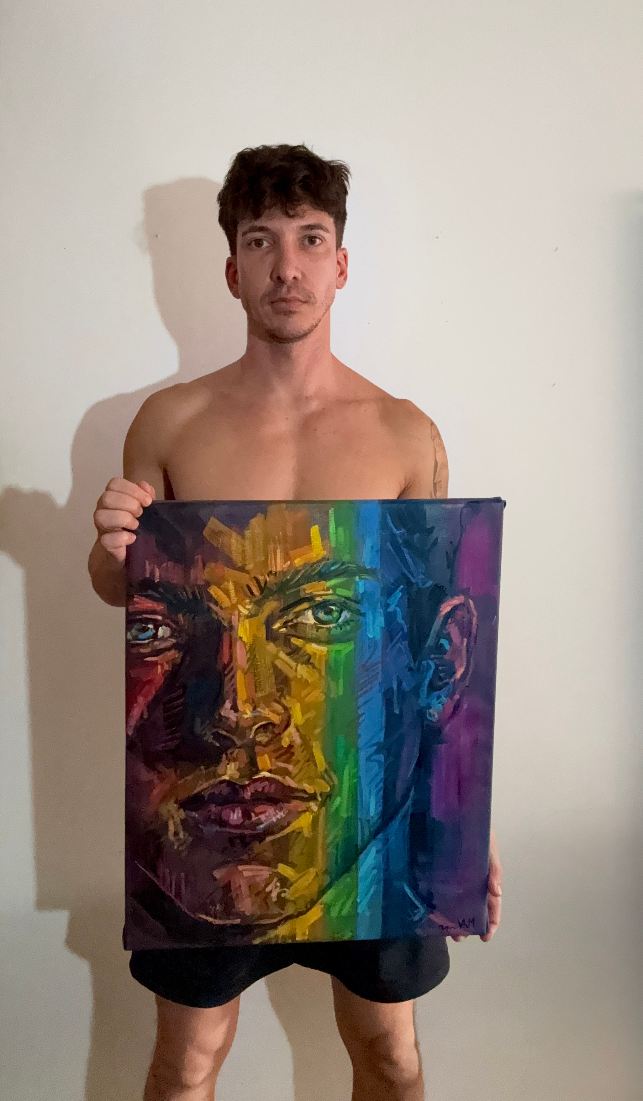 Colourful male portrait, contemporary figurative art