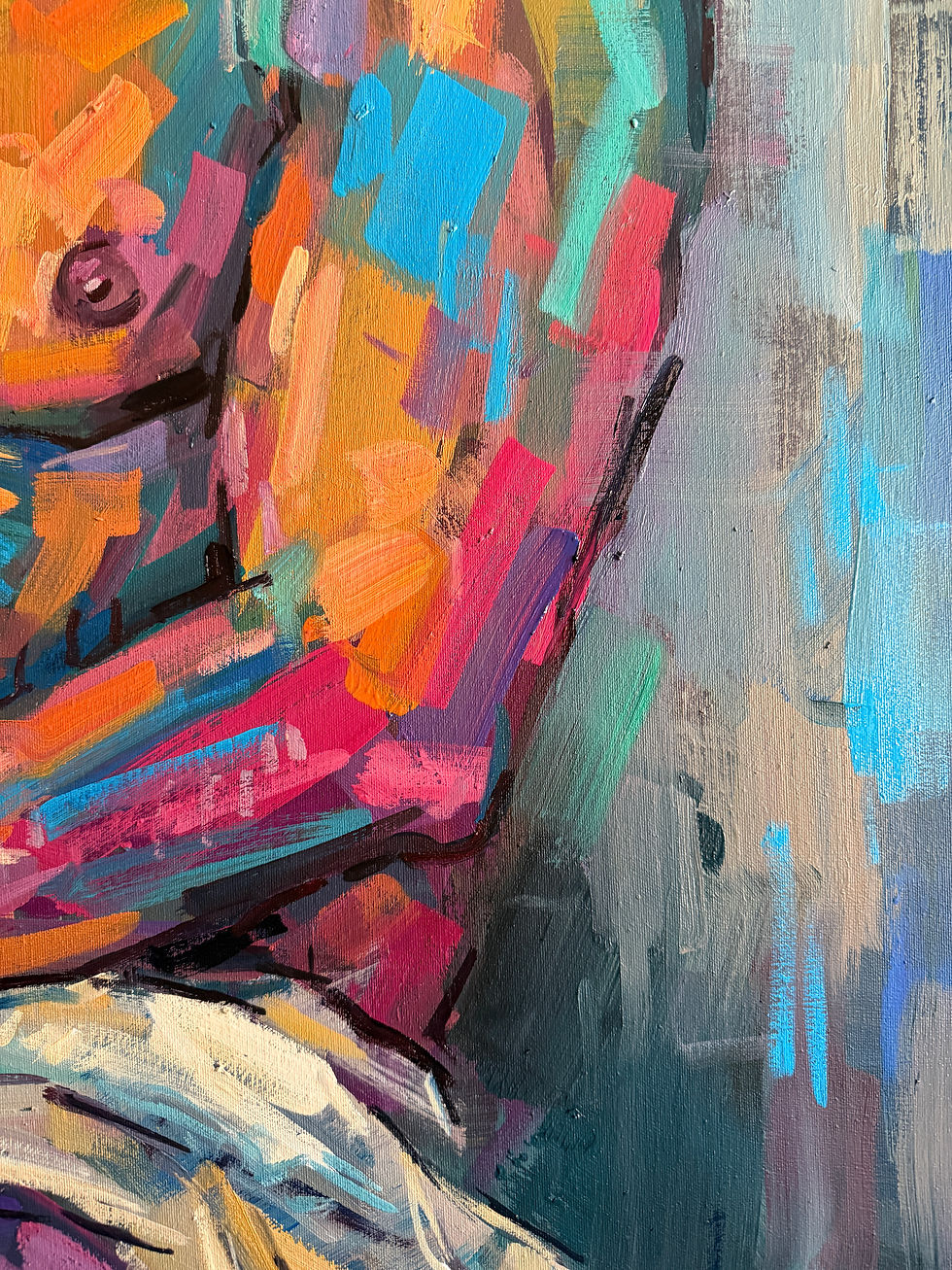 Thumbnail: Colourful nude male oil painting, gay erotic art (shipped rolled in a tube)