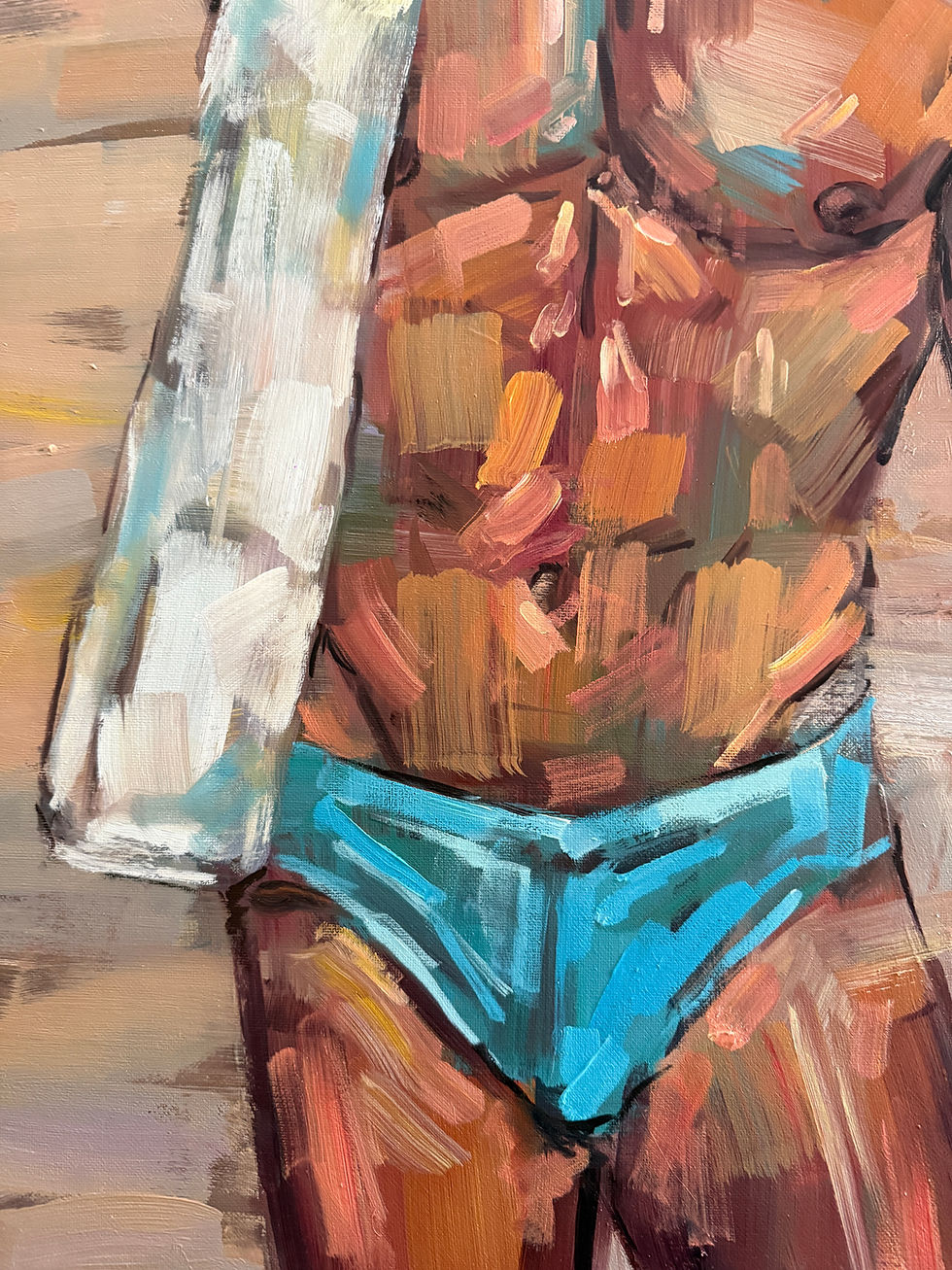 Thumbnail: Young man at the beach, nude male oil painting, gay erotic art