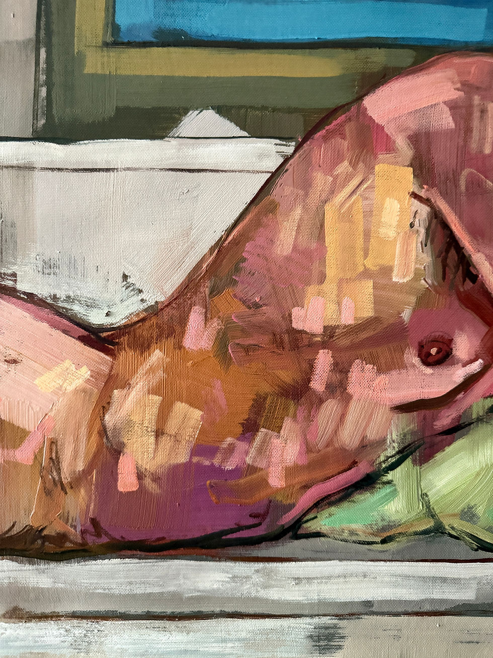 Thumbnail: Male nude lying at couch, gay erotic art, naked man oil painting