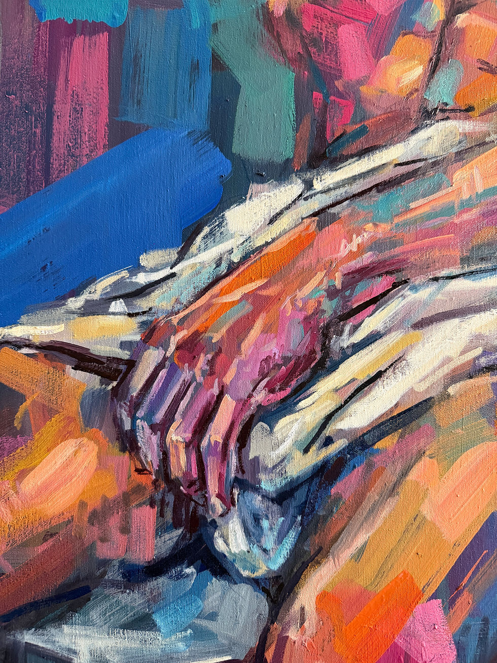 Thumbnail: Colourful nude male oil painting, gay erotic art (shipped rolled in a tube)