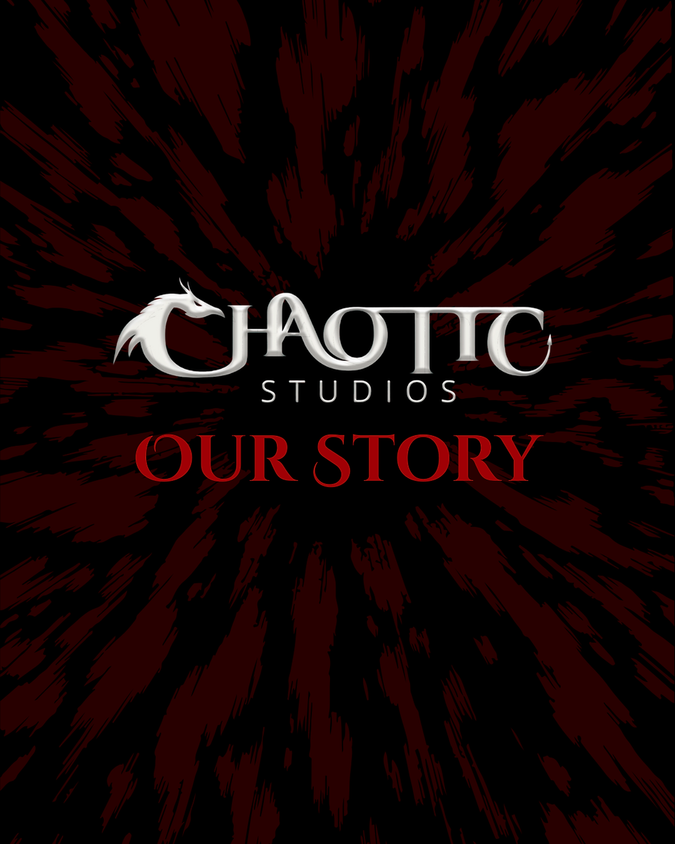 Chaotic Studios team story image showing founders and community behind tabletop RPG, dice, and miniature creations