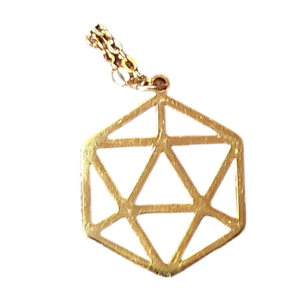 Flat, gold D20 necklace