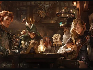 tavern filled with NPC gathered around a table