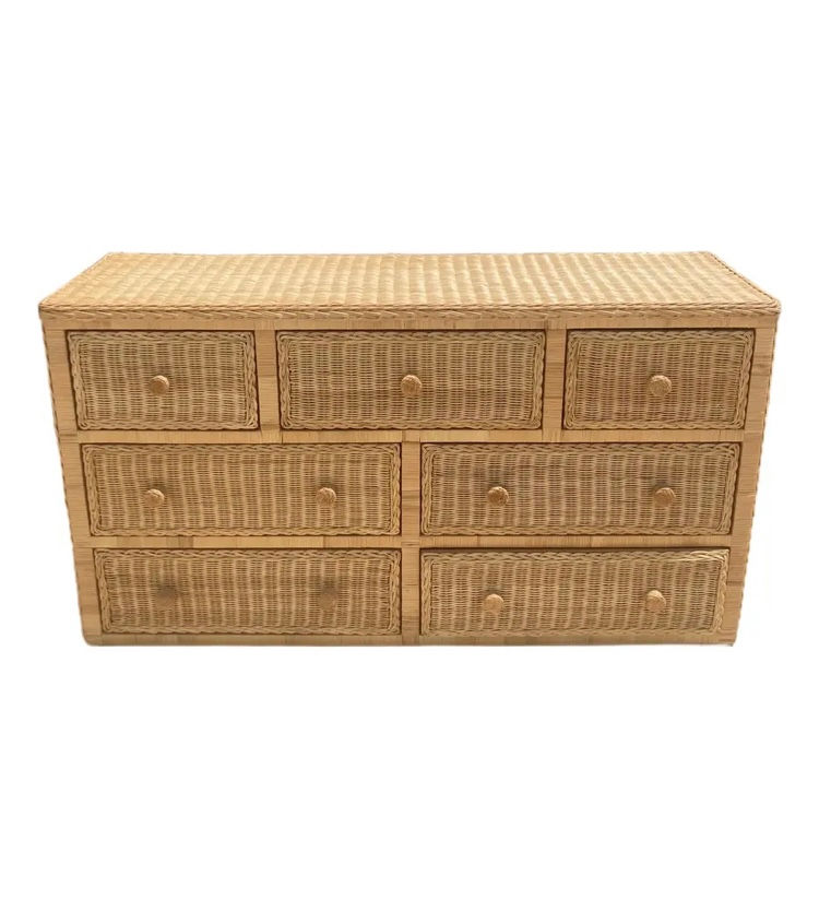 Boho Chic Natural Wicker 7 Drawer Double Dresser