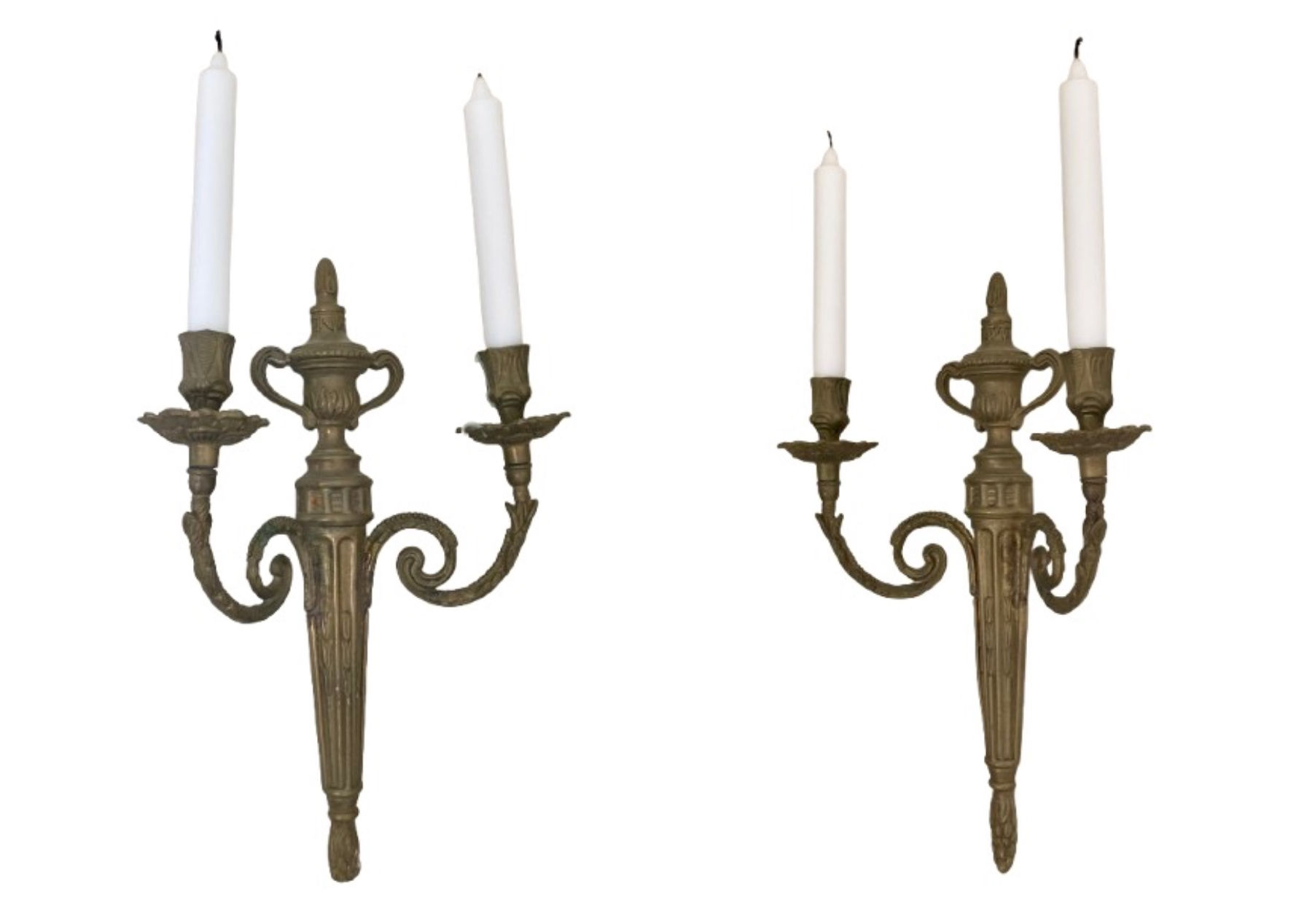 French 18th Century Louis XVI Bronze Candle Wall Sconces - a Pair*