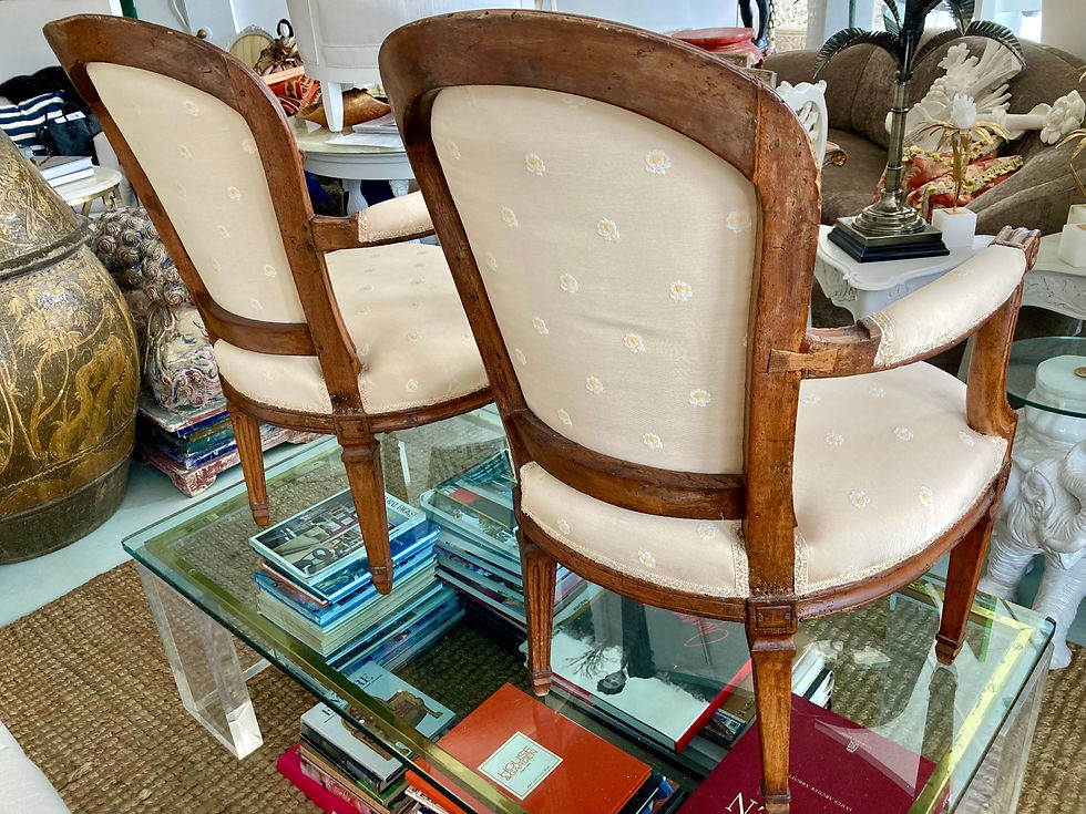 Thumbnail: French 18th Century Hand Carved Fauteuil Chairs - a Pair
