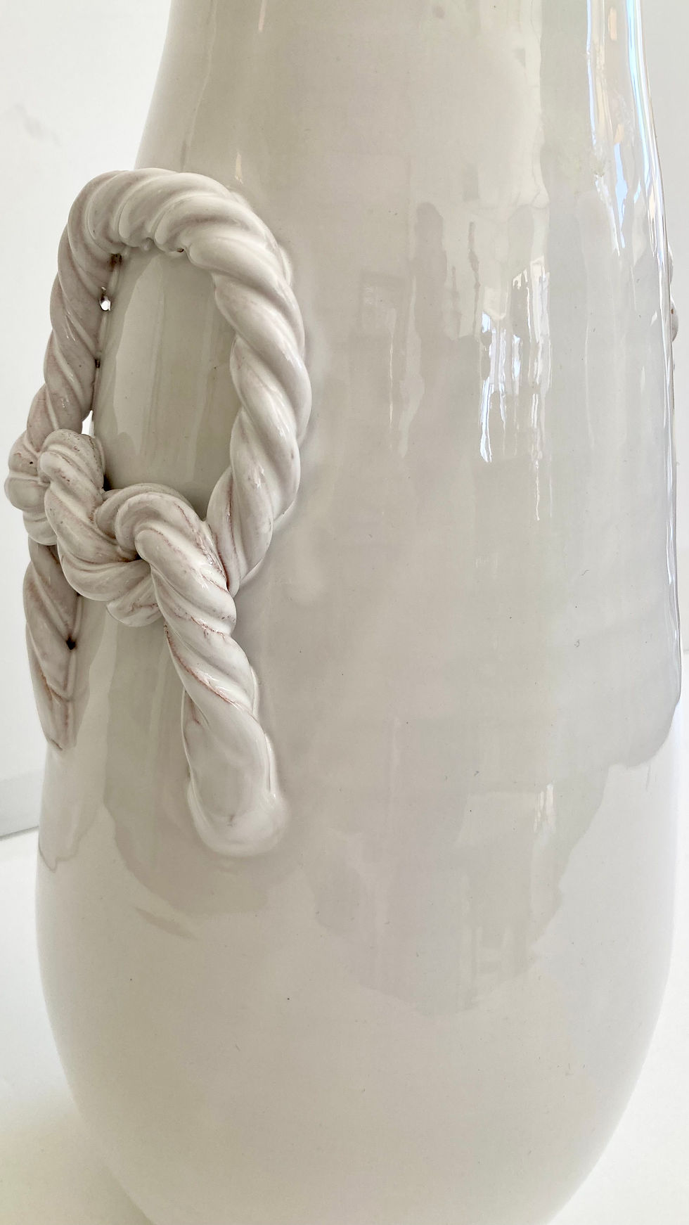Thumbnail: White Glazed Tall Vase With Braided Handles