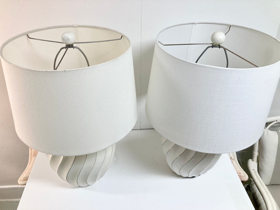 Thumbnail: Boho Chic Organic Shaped Hand Carved Wood and Painted Table Lamps, a Pair