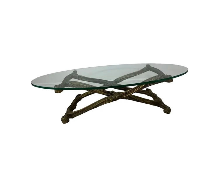 Jansen 1940’s Regency Oval Glass Top Coffee Table