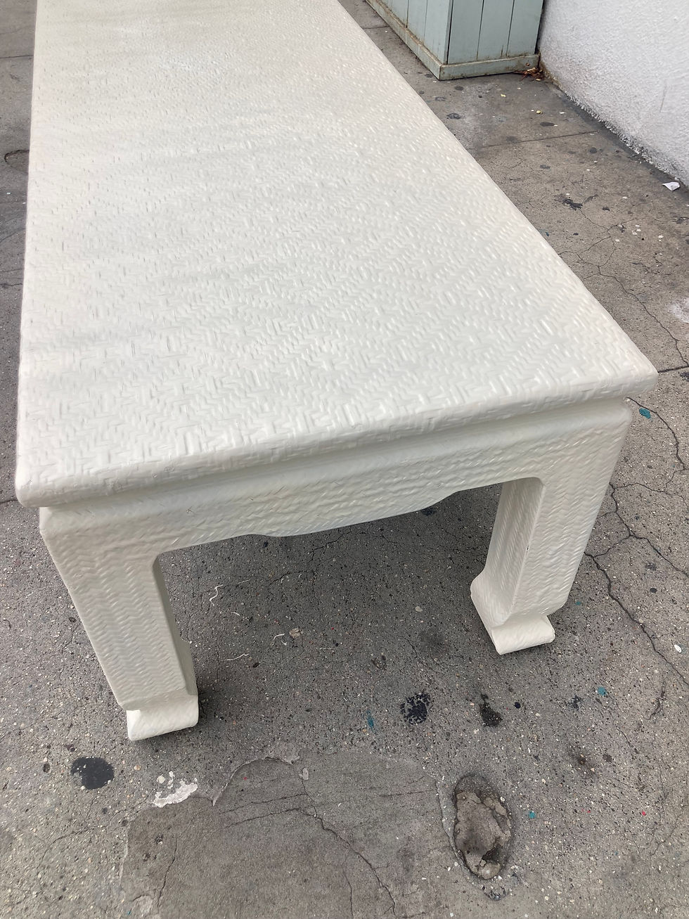 Thumbnail: Karl Springer Linen Wrapped Elongated Chinoiserie Coffee Table