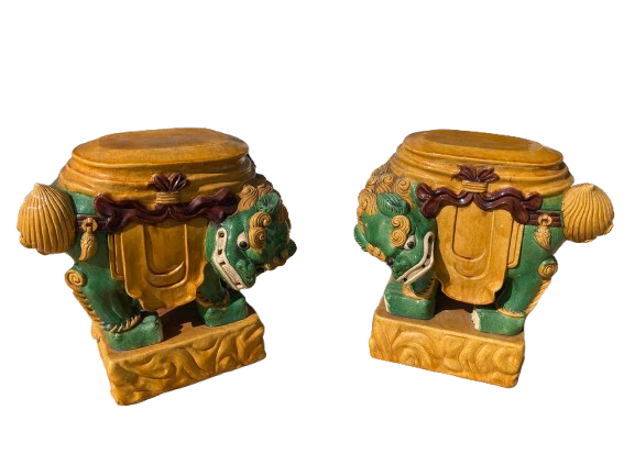 Qing Dynasty Pair of Foo Dog Garden Seats