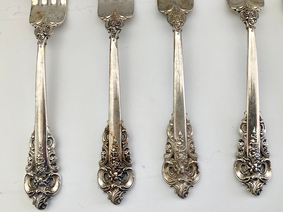 Thumbnail: Grand Baroque Sterling Silver Flatware by Wallace - 32 Pieces