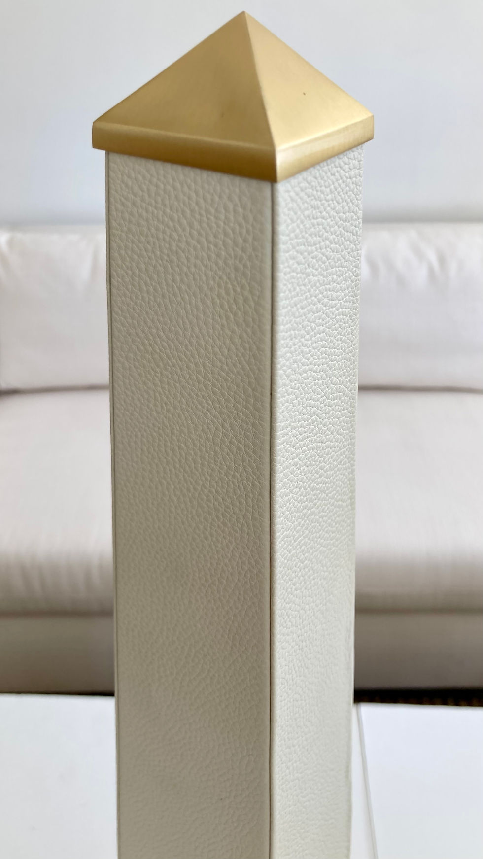 Thumbnail: French Leather Wrapped Obelisks With Satin Bronze Details, a Pair