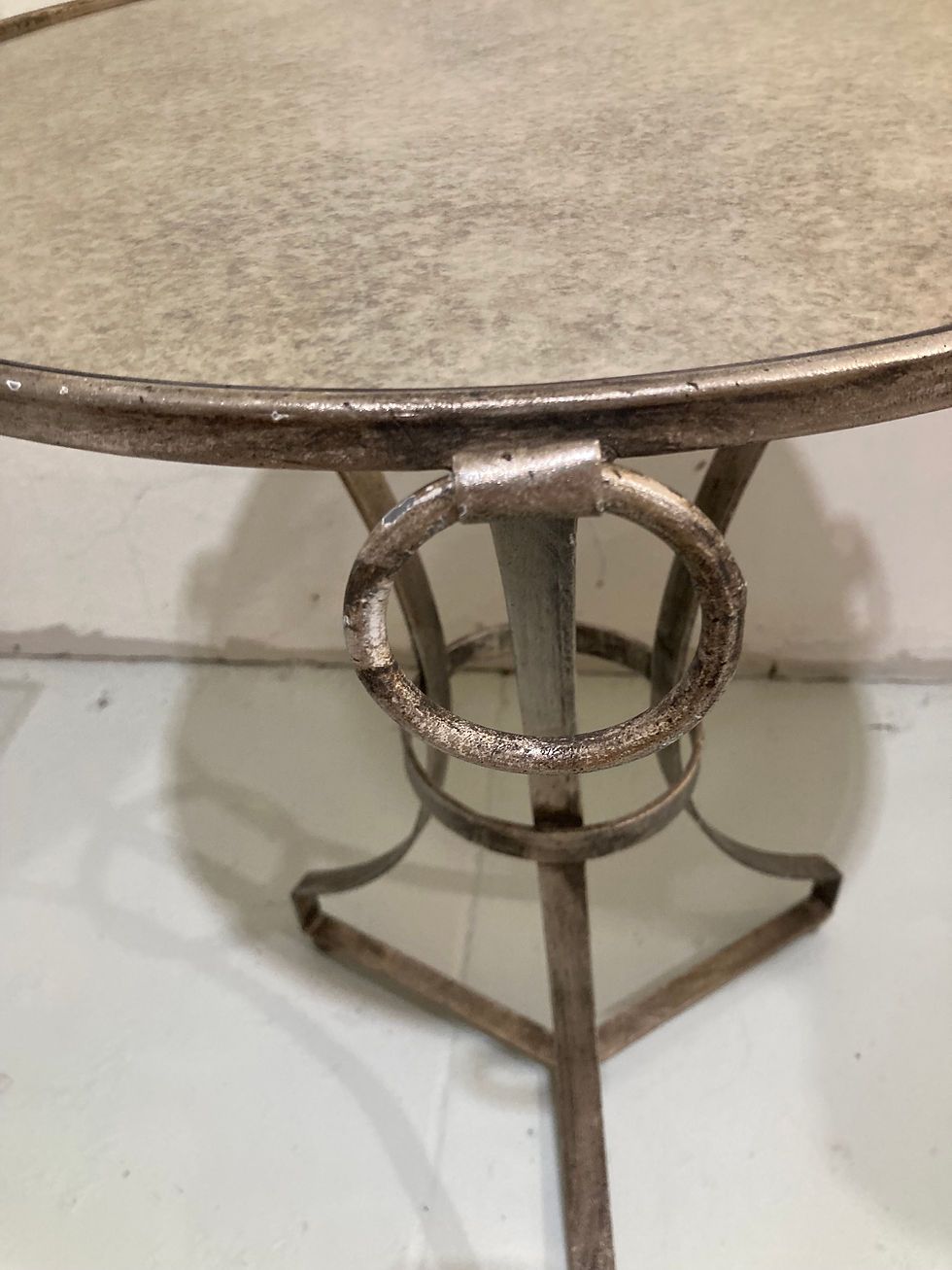 Thumbnail: Gueridon Silver Leaf Finish on Metal Antique Mirror Top-1