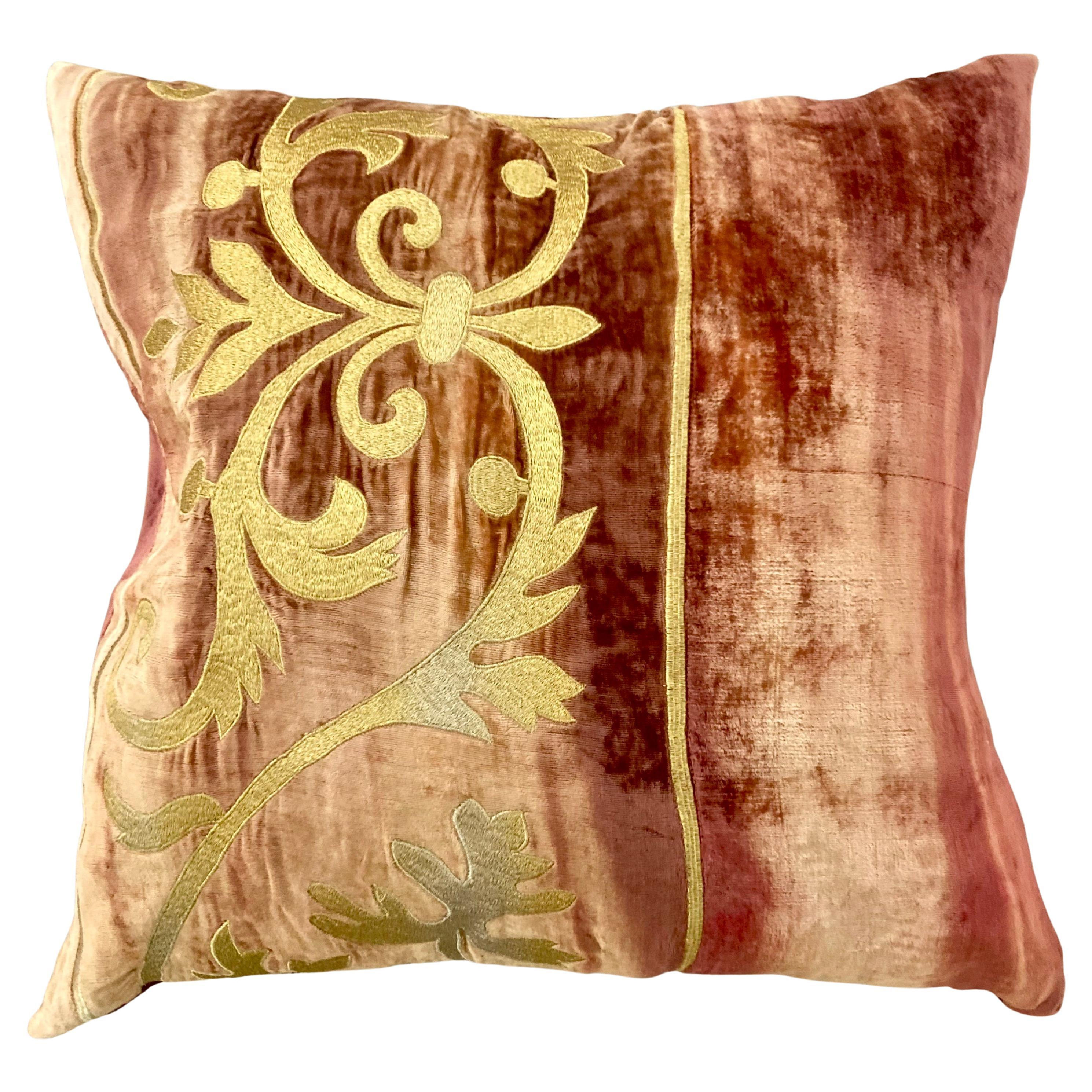 Zuber Gold Embroidery on Aged Red Velvet Down Pillow #5