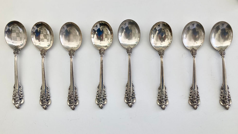 Thumbnail: Grand Baroque Sterling Silver Flatware by Wallace - 32 Pieces