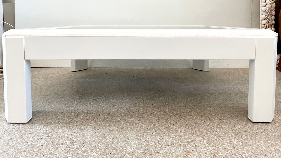 Thumbnail: Modern Faceted Mirror Top Coffee Table in Fresh White Lacquer