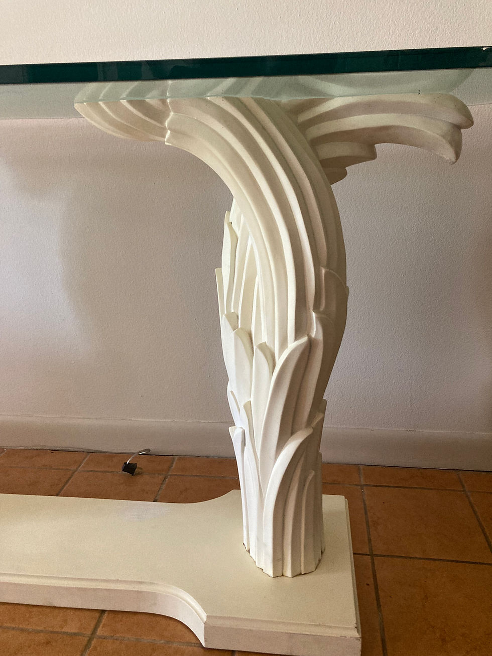 Thumbnail: Serge Roche Double Palm Blanc Console Table with Thick Glass Top