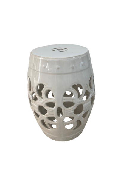 White Glazed Ceramic Boho Chic Garden Seat