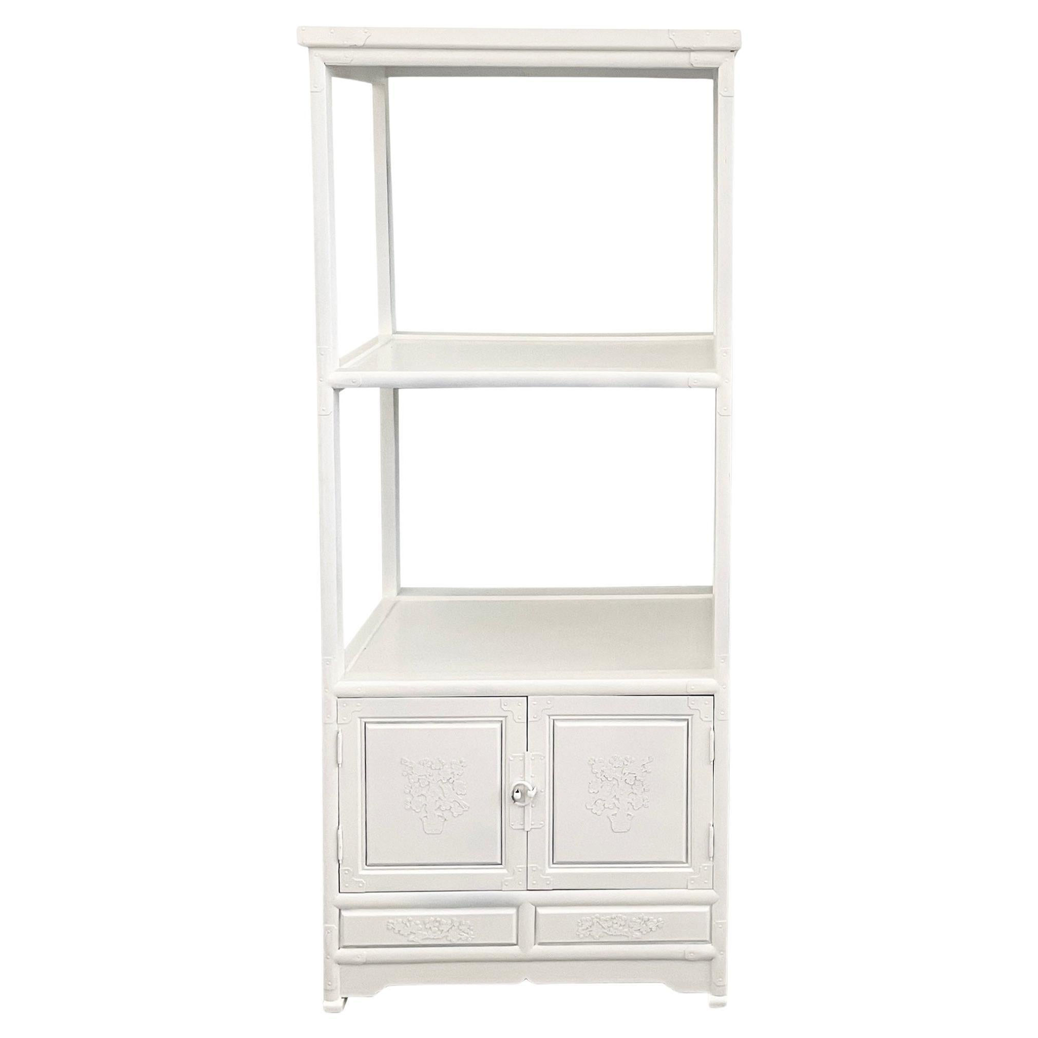 Small Asian Etagere With Lower Cabinet in Fresh White Lacquer