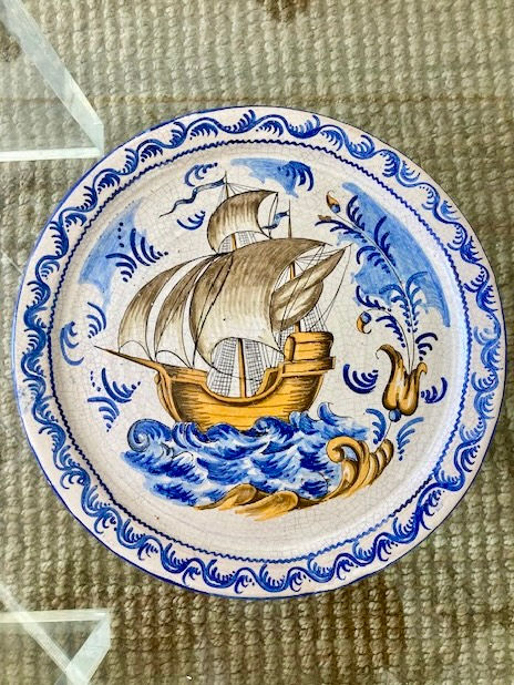 Thumbnail: Italian Majolica Ship Wall Plates - a Pair