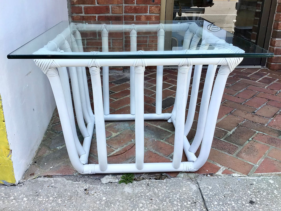 Thumbnail: Boho Chic White Rattan Square Side Table