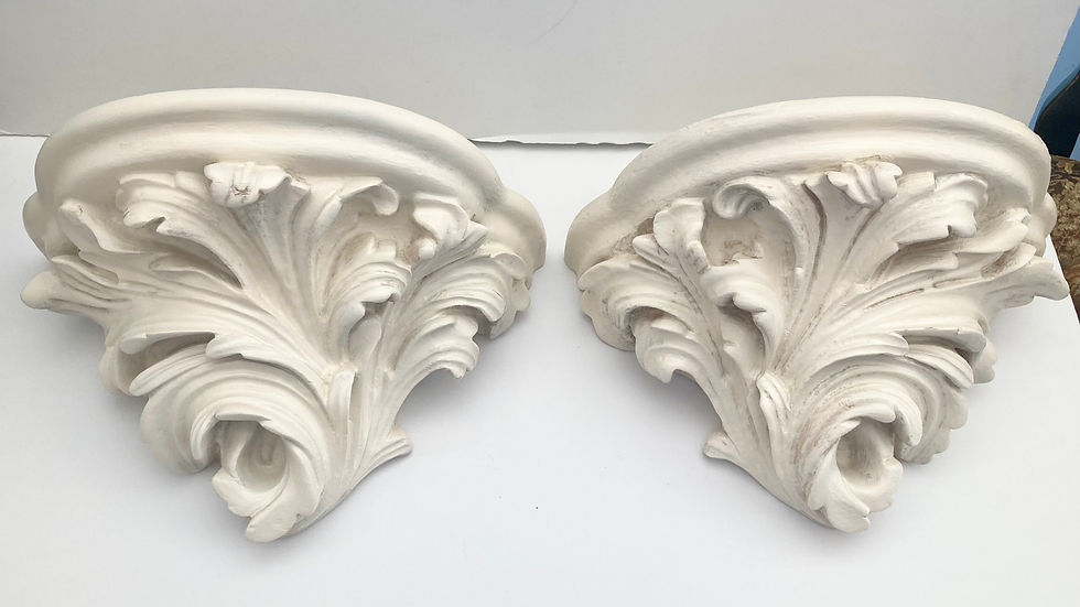 Thumbnail: Michael Taylor Acanthus Leaf Brackets in Painted Ivory Washed Finish, a Pair #1