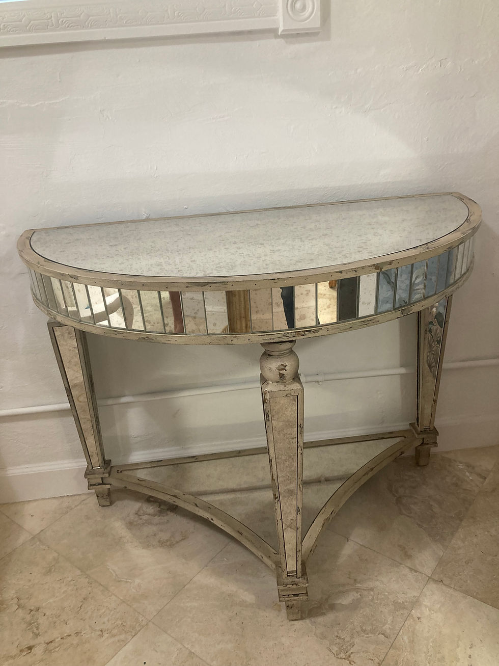 Thumbnail: Hollywood Regency Antique Mirror Demi Lune Console